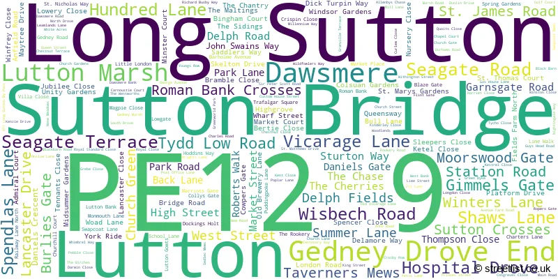 A word cloud for the PE12 9 postcode